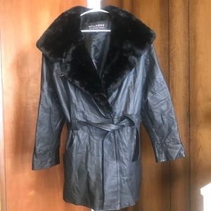 Wilsons Leather Fur Trim Leather Coat